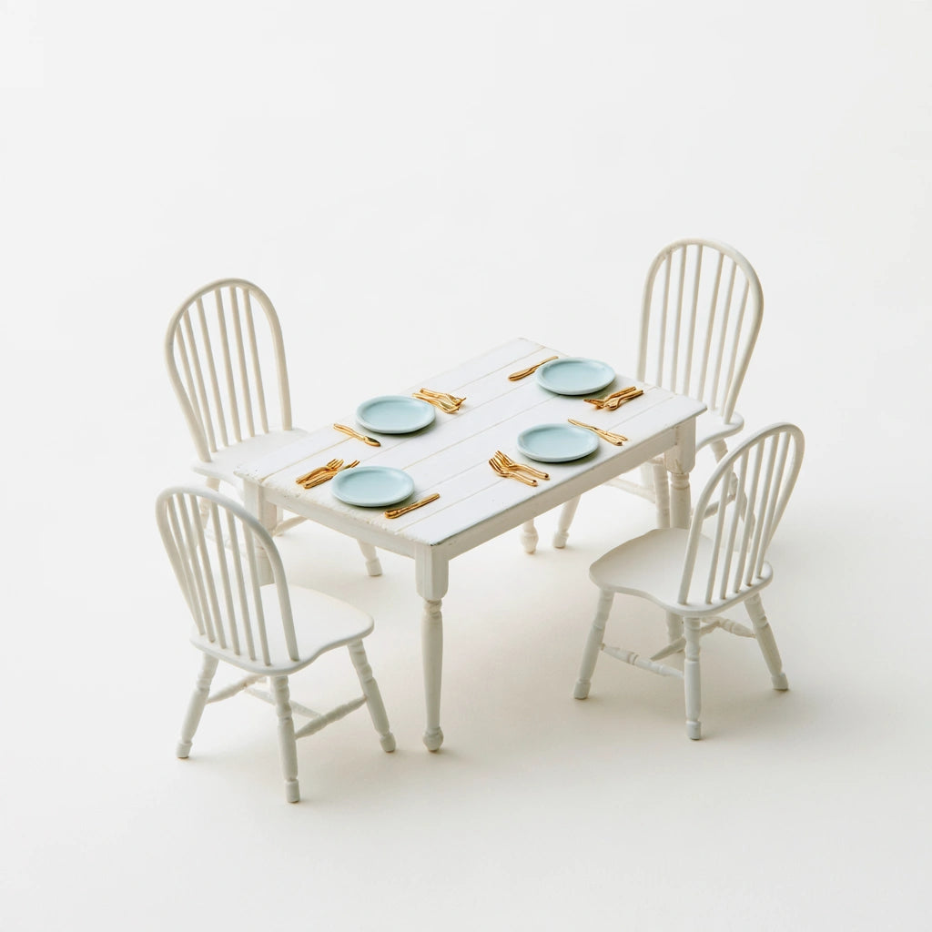Ensemble de salle à manger miniature aux lignes épurées, coloris blanc